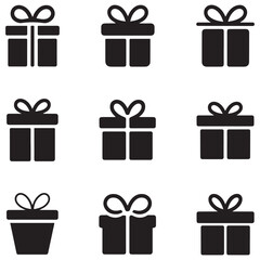 Present gift box icon. Vector isolated elements. Christmas gift icon illustration vector symbol. Surprise present linear design. Stock Silhouette Vector Black. with white background
