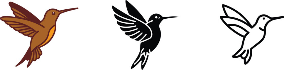 Hummingbird Line Art Brown, Black, White Bird Designs