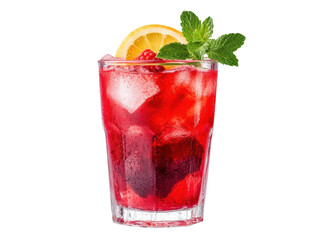 Refreshing berry cocktail with mint and lemon garnish in glass, cut out