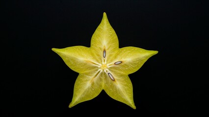 Star Fruit Slice on Black Background