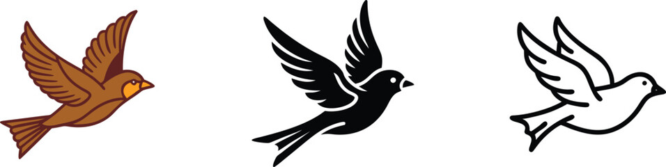 Fototapeta premium Flying Birds Brown, Black, White Bird Silhouettes, Flight, Wings