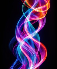 Naklejka premium Bright and colorful glowing strings of lights twist and turn with a neon effect showcasing an abstract display of energy and inspiration. This artistic representation invites creativity and joy