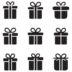 Present gift box icon. Vector isolated elements. Christmas gift icon illustration vector symbol. Surprise present linear design. Stock Silhouette Vector Black. with white background