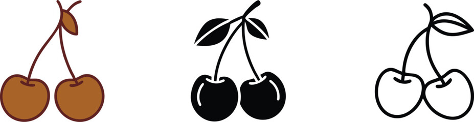 Cherries Illustration Brown, Black, Line Art Styles
