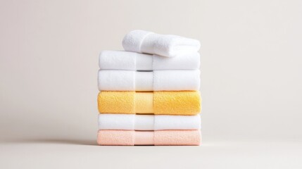Soft and vibrant stacked towels for a fresh bathroom aesthetic