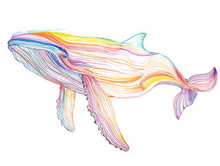 Fototapeta premium Colorful depiction of a whale swimming through the ocean depths, cut out