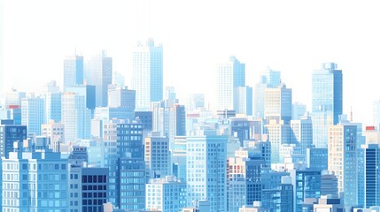 Obraz premium Cityscape Illustration of Modern Buildings with Blue and White Tones and Abstract Style