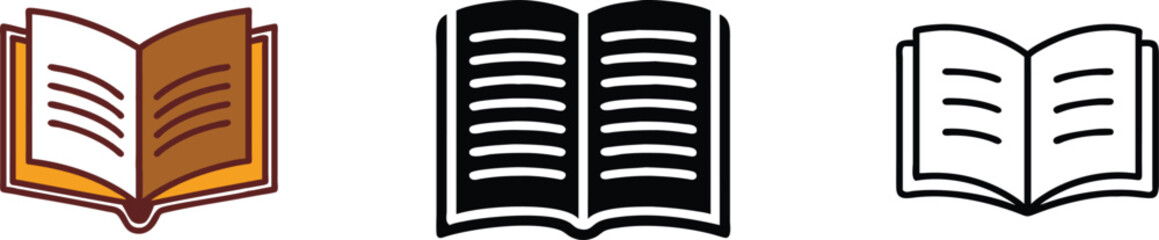 Open Book Icons Color, Black, White, Reading, Knowledge, Literature, Education, Learning, Pages, Tex