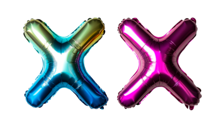 Colorful foil balloons shaped like letter X, isolated on black, cut out transparent