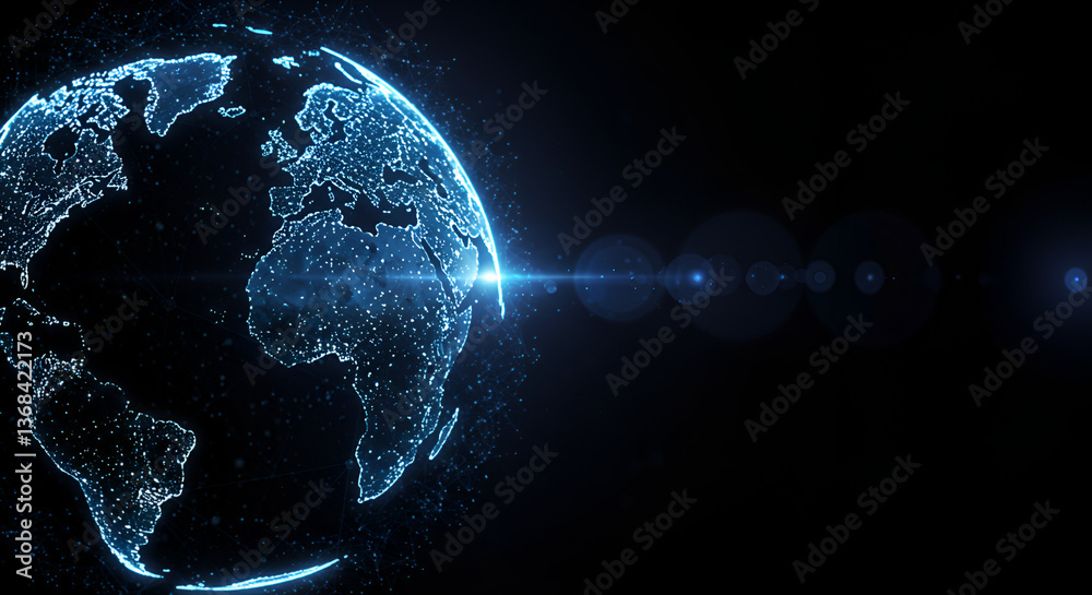 Poster Abstract Globe Showing World Connectivity in Blue Light Displaying Data Communication