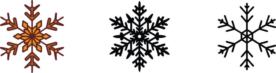 Obraz premium Three Unique Snowflake Designs Brown, Black, and Geometric
