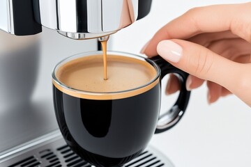 Coffee brewing, espresso, woman's hand