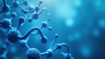 Obraz premium Close-up of a molecule structure resembling Nicotinamide Adenine Dinucleotide (NAD+) with glowing blue details.