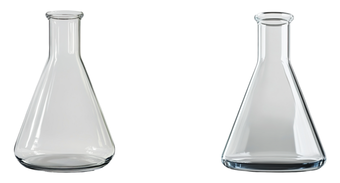 Laboratory Conical Flasks Collection, Clear Glassware on Transparent Background, Conical Flask Cutout, Conical Flask PNG