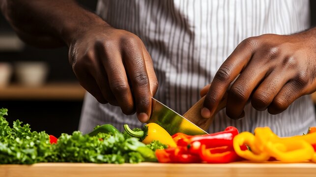 Chef preparing colorful peppers