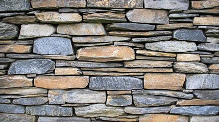 Rough stone wall exterior, natural texture, cloudy day