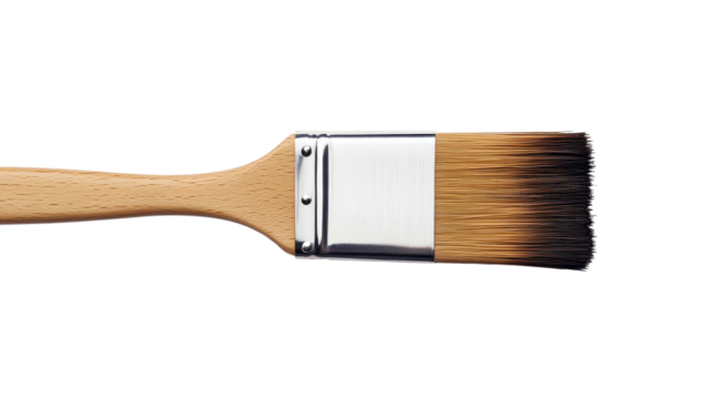 Wide brush with wood handle for painting, cut out transparent