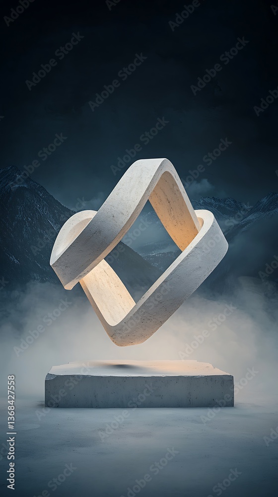 Poster abstract white interlocking shapes sculpture