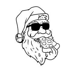Vector Illustration of Cool Santa Eating Pizza