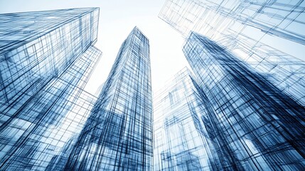 Architectural Design Perspective of Tall Buildings with Blue Hues against Clear Sky