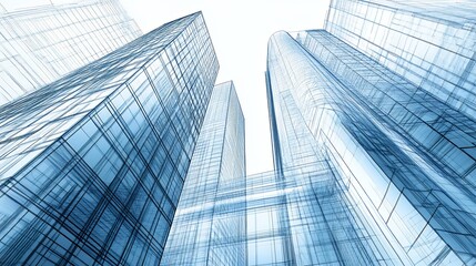 Low Angle View of Modern Skyscrapers Reaching for the Sky Architectural Design