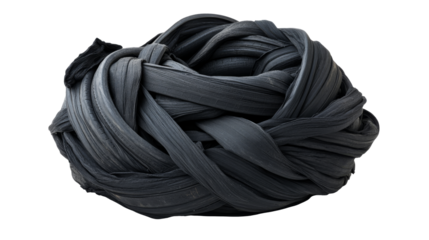 Decorative black raffia intertwined into spherical shape, cut out transparent