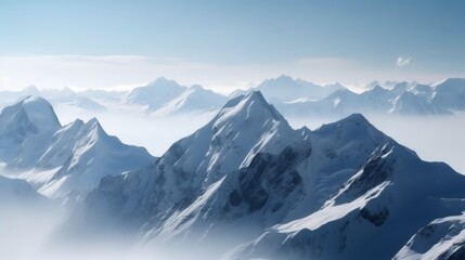 Obraz premium Majestic snow-capped mountains under blue sky.