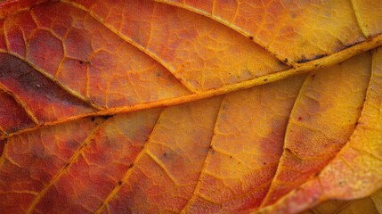 Beauty of autumn leaves detail close-up macro photo. Orange yellow detailed texture natural patterns in leaf. Seasonal change. Fall background. Season design.