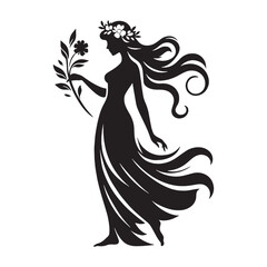 Ancient Persephone silhouette, standing as a symbol of fate - Persephone illustration - Persephone vector - Greek goddess silhouette

