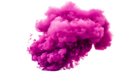 Pink explosion of smoke in a dense cloud, cut out transparent