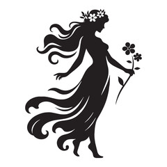 Serene Persephone silhouette, goddess of renewal - Persephone illustration - Persephone vector - Greek goddess silhouette

