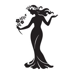 Luminous Persephone silhouette, carrying the essence of spring - Persephone illustration - Persephone vector - Greek goddess silhouette

