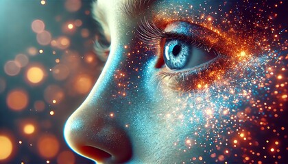 A hyper-realistic close-up profile of a human face, focusing on the eye and nose area