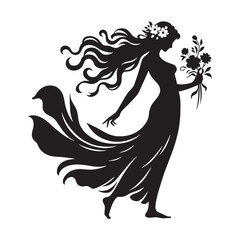Enchanting Persephone silhouette, draped in floral beauty - Persephone illustration - Persephone vector - Greek goddess silhouette

