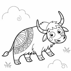 
Engaging Yak Animal Kawali Art Illustration for Kids. Illustration of coloring book design.