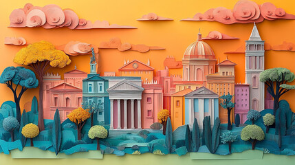 Beautifully crafted paper art showcasing nature's elements, including intricate paper flowers, trees, and animals, brought to life with delicate layers and vibrant colors. The art evokes a sense 