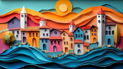 Beautifully crafted paper art showcasing nature's elements, including intricate paper flowers, trees, and animals, brought to life with delicate layers and vibrant colors. The art evokes a sense 