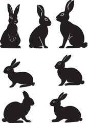 Rabbits Set silhouette isolated on white background