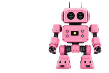 Fun pink robot with antennas and camera eyes, cut out transparent