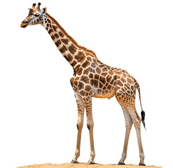 Obraz premium Giraffe standing on the ground, full body, transparent background PNG 