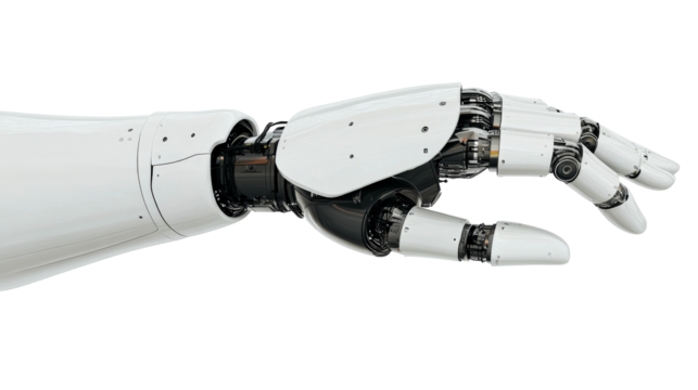 Mechanical arm modern design, white robotic fist, cut out transparent - Powered by Adobe