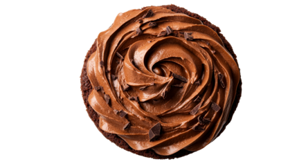 Chocolate cupcake with frosting and chips, dessert food, cut out transparent