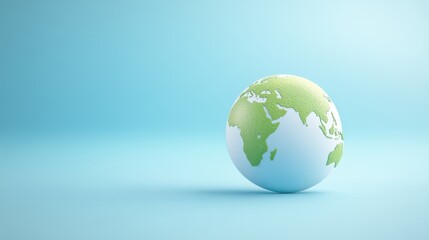 Naklejka premium Green globe on blue, symbol of global environmental awareness and sustainability
