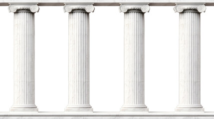 Four ornate marble columns on black background, cut out transparent
