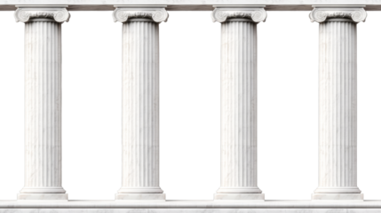 Four ornate marble columns on black background, cut out transparent