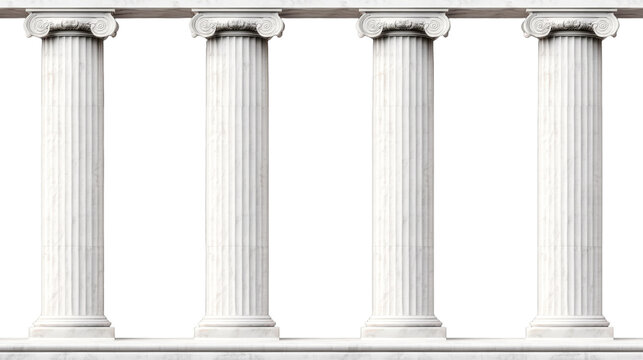 Four ornate marble columns on black background, cut out transparent