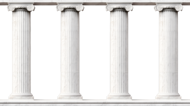Four ornate marble columns on black background, cut out transparent
