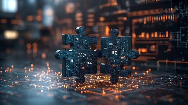 Dark teal puzzle piece night city