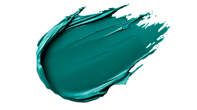 Teal paint stroke with smooth texture and visible lines, cut out transparent
