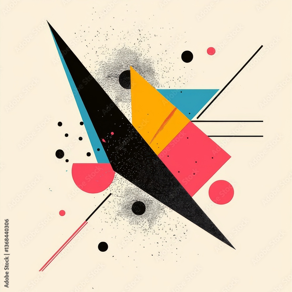 Poster geometric abstraction: a composition of shapes, colors, and textures in a minimalist aesthetic.